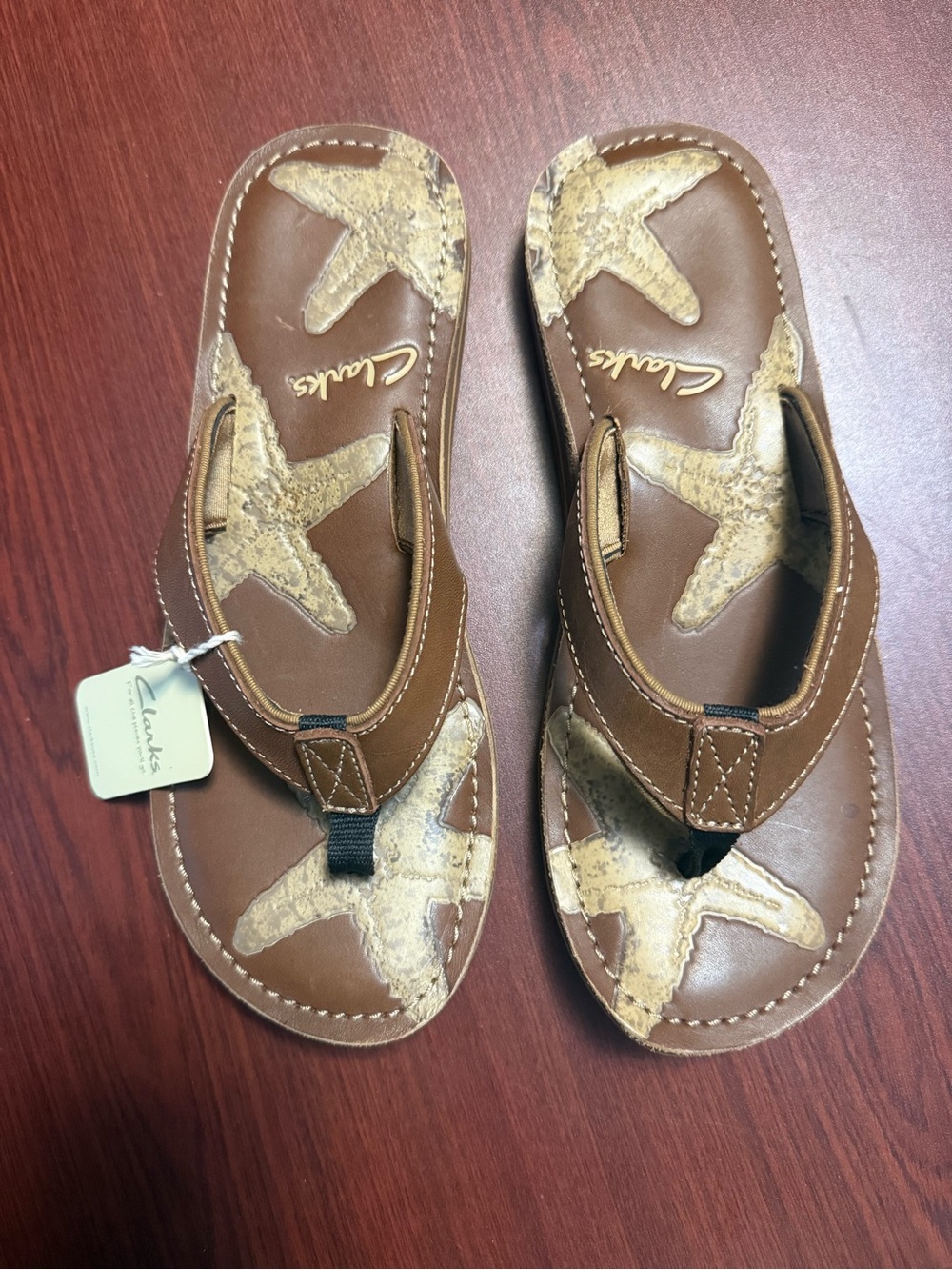 Clarks Kids Brown Sandals with Cream Starfish Accents